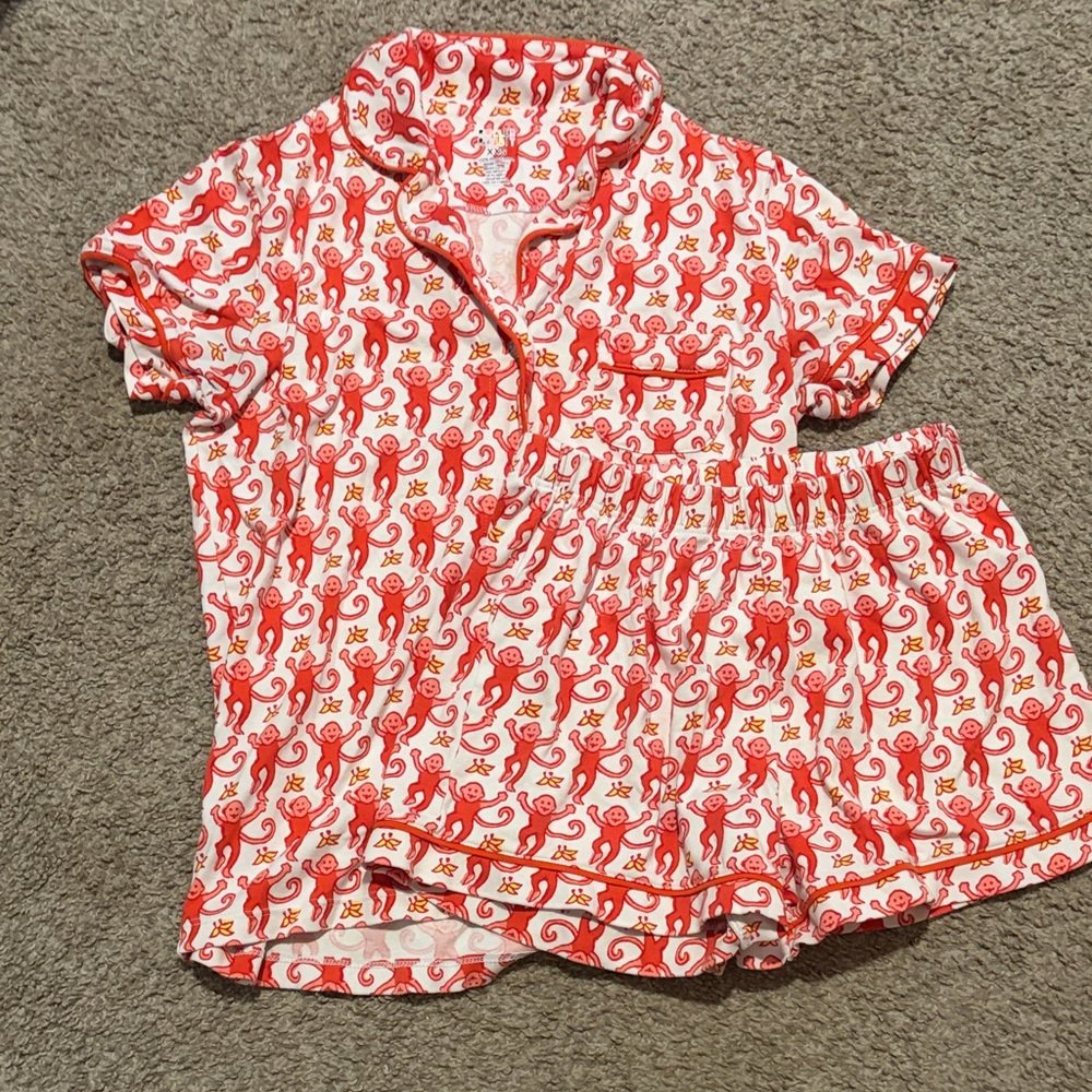 Roller Rabbit Red Monkey Print Two-Piece Pajama Set